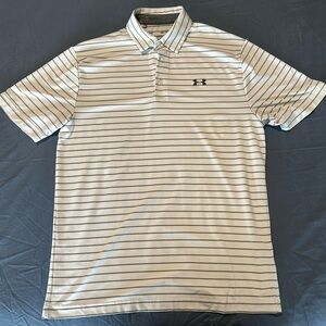 Under Armour Men's Polo Shirt - White and‎ Gray Stripes